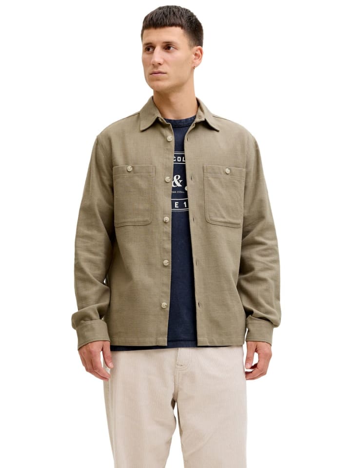 

Jack & Jones Рубашка JPRBLURAYLE LINEN BL. Однотонная, с длинными рукавами, коричневого цвета
