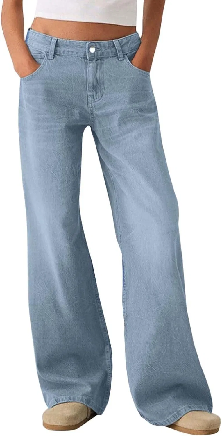 Джинсы широкие Womens Wide Leg Jeans, Light Blue