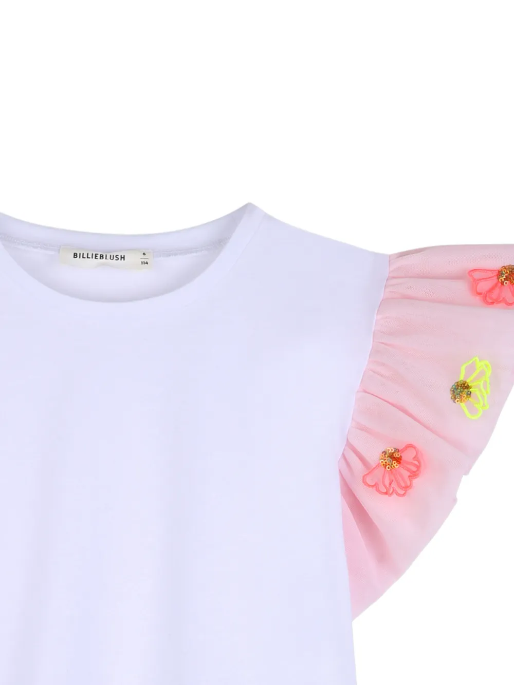 Футболка с оборками и цветочной вышивкой Billieblush, белый — фото 3