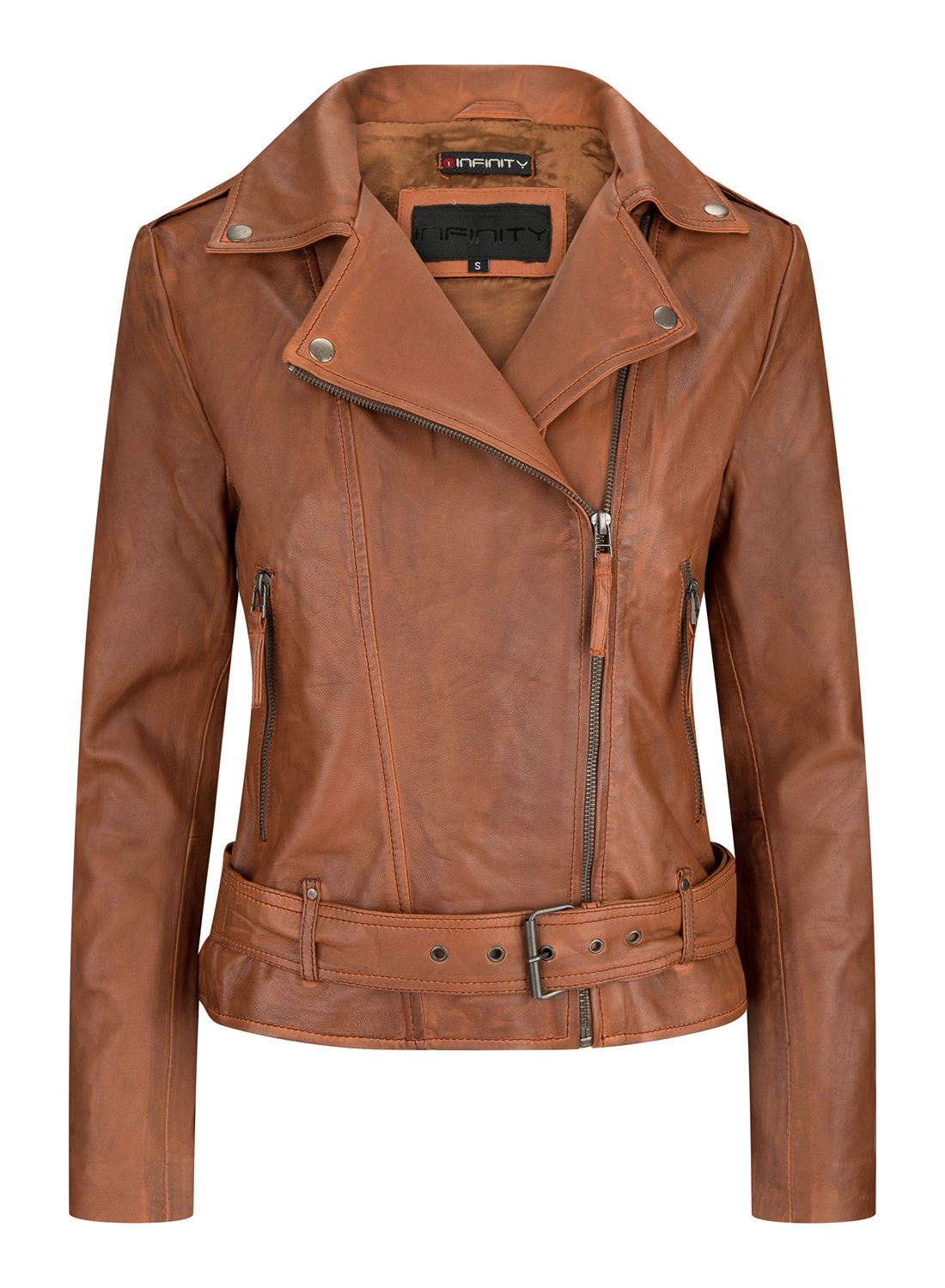 

Загорелая натуральная кожаная куртка Slim Fit Biker TruClothing, цвет timber