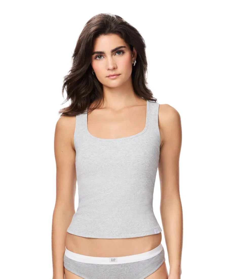 Удобная ребристая майка с логотипом и бюстгальтером-полочкой GPW01020 GAP, Light Heather Grey — фото 2