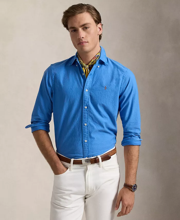 

Мужская классическая оксфордская рубашка с минеральной окраской Polo Ralph Lauren, синий