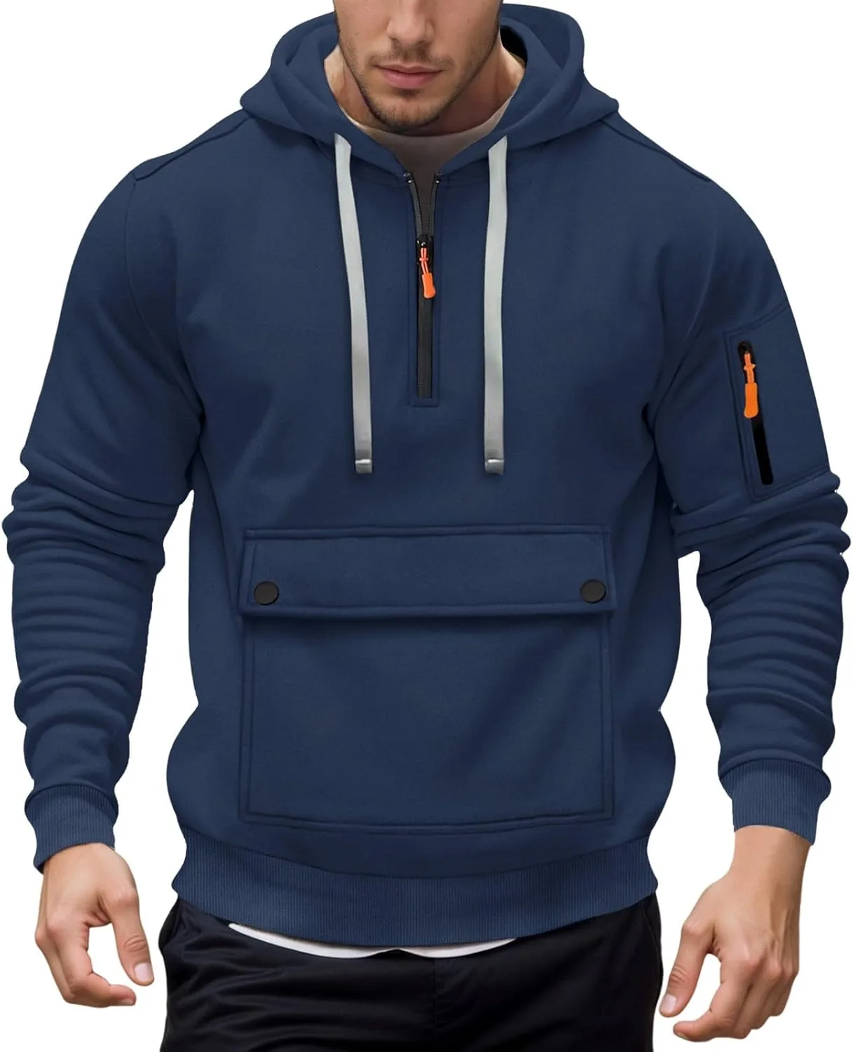 

Толстовка с капюшоном для мужчин Casual Quarter Zip, легкая флисовая, свободного кроя с карманами