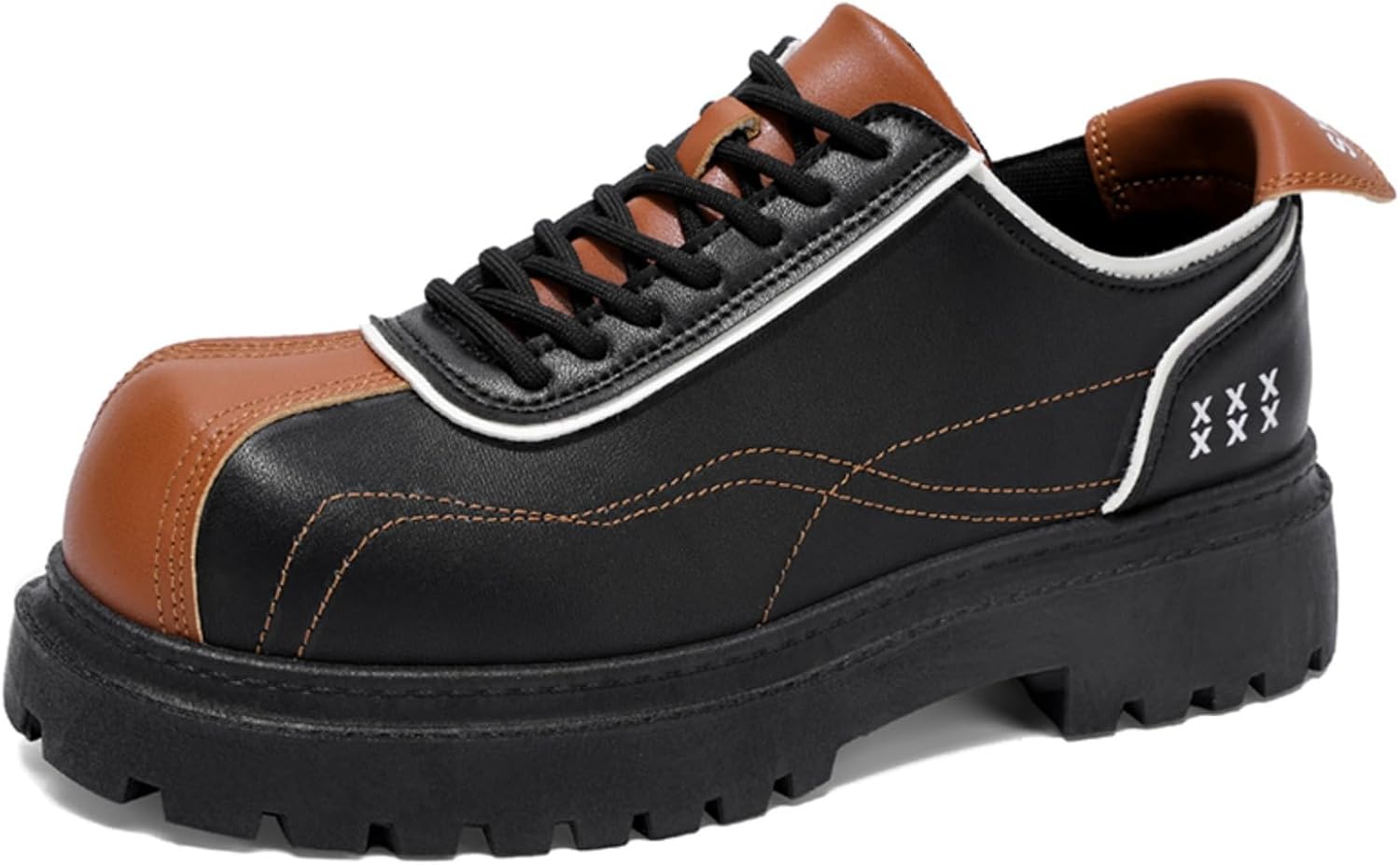 

Мужские повседневные кожаные туфли двух тонов с массивной противоскользящей подошвой, большим округлым носком, ретро-стилем рабочей обуви и контрастной строчкой для повседневной моды и офисной носки Lshwcift, черный