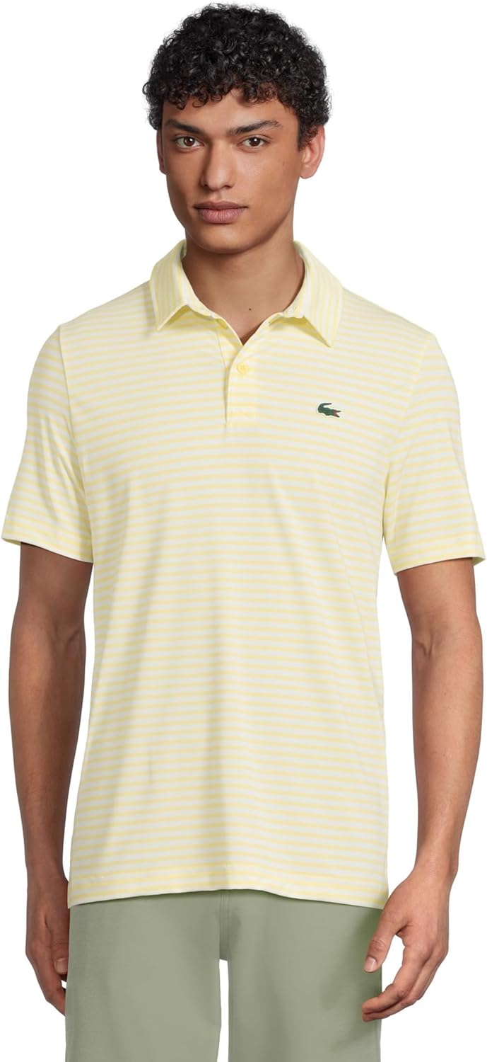 

Мужская поло для гольфа Lacoste Sport Regular Fit с защитой от ультрафиолета, White/Yellow Striped, Белый, Мужская поло для гольфа Lacoste Sport Regular Fit с защитой от ультрафиолета, White/Yellow Striped
