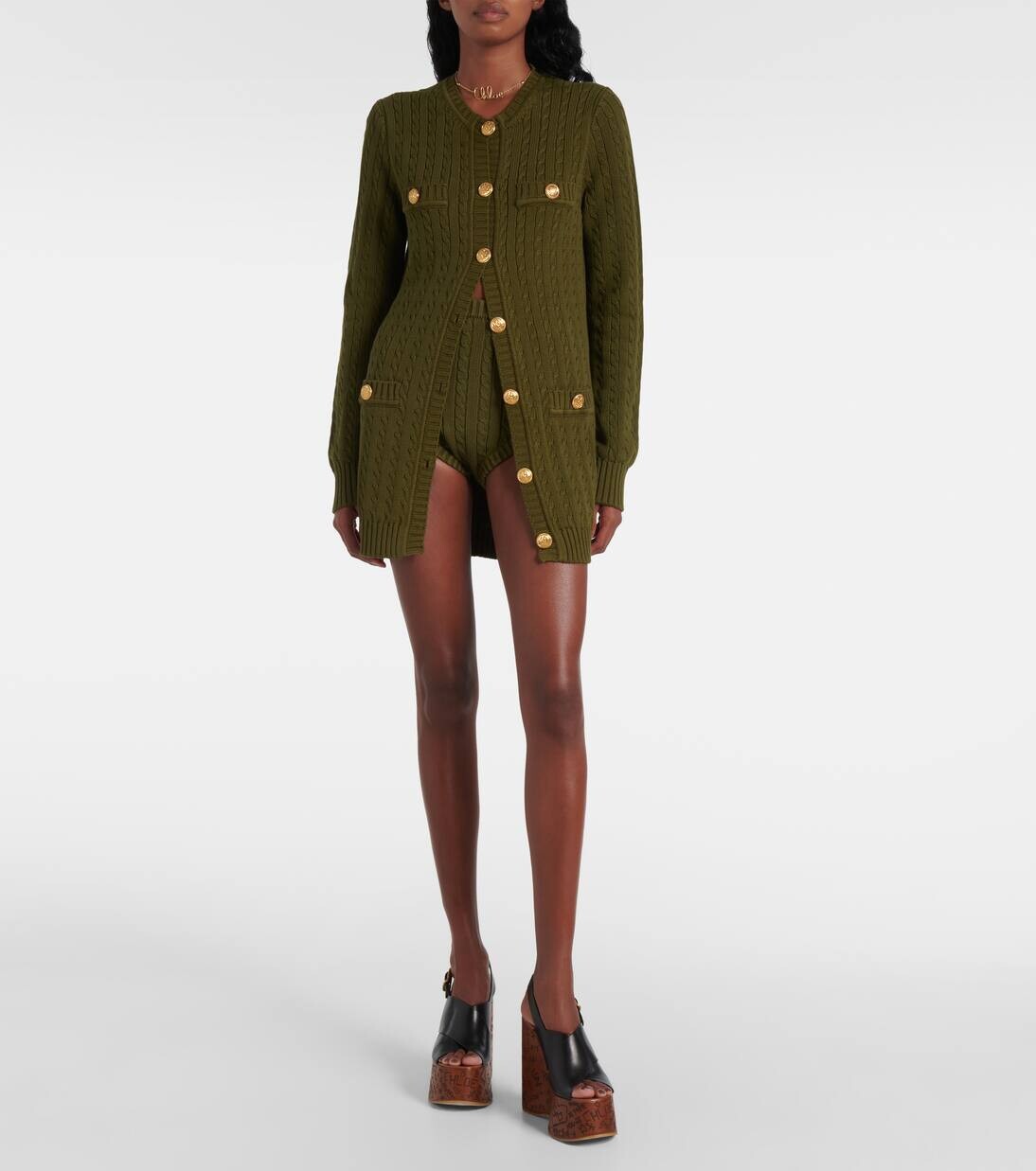 Шорты из хлопчатобумажной смеси с косичной вязкой Chloé, цвет olive tree — фото 2