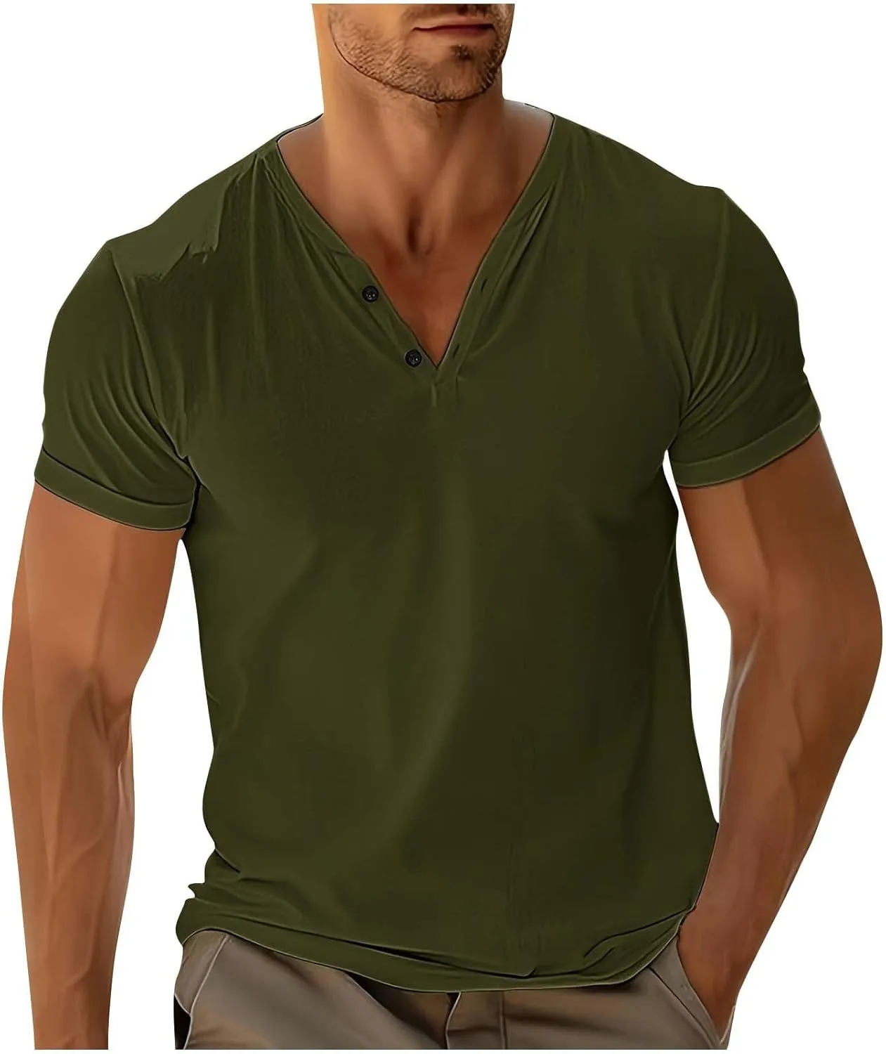 

Мужская футболка V-образный вырез хлопок короткий рукав легкая летняя