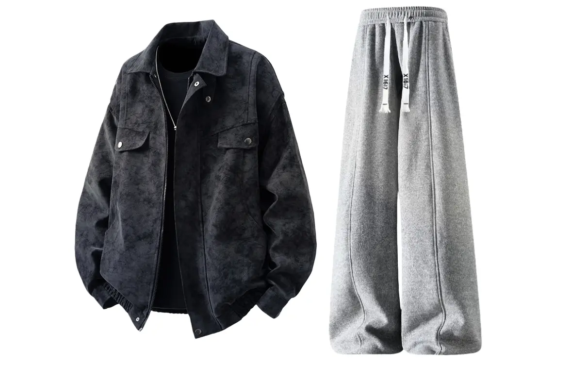 

Повседневная спортивная одежда Unisex с лацканом Lapel Moderate X1617, черный jacket+серый pants