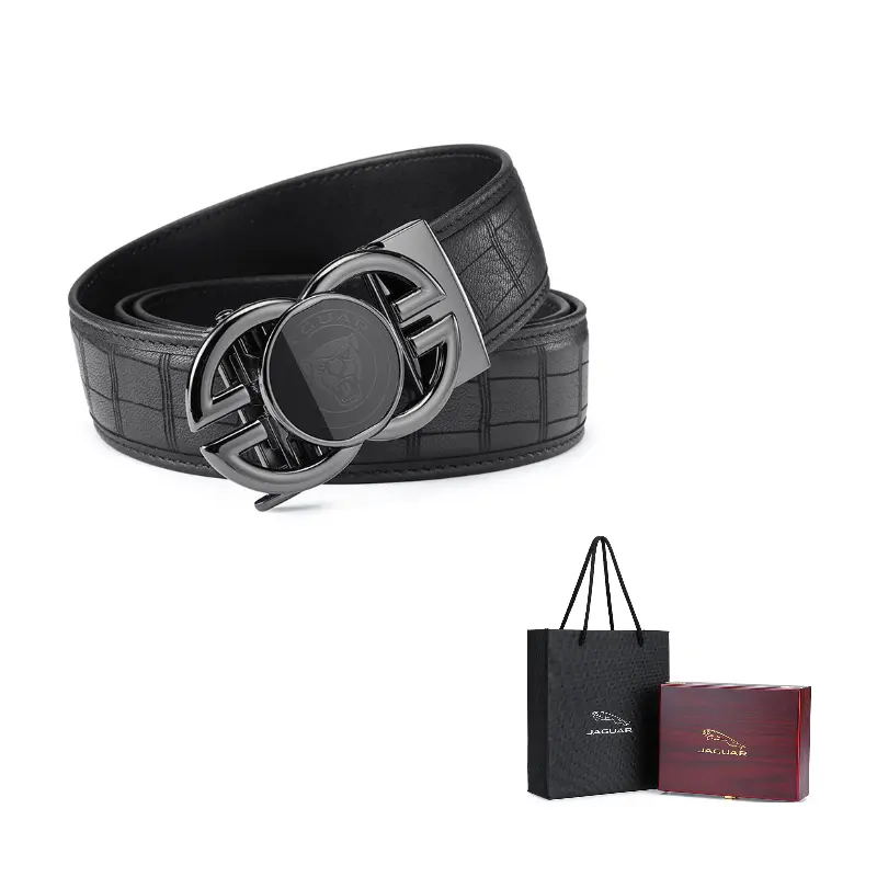 

JAGUAR Автоматическая пряжка роскошный крокодиловый принт пояс из оленьей кожи мужской 3.5 см, Black