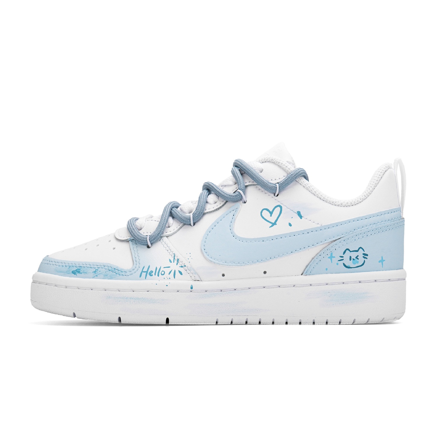 

Nike Кроссовки для скейтбординга Court Borough Heartbeat Meowth нескользящие износостойкие низкие детские light blue