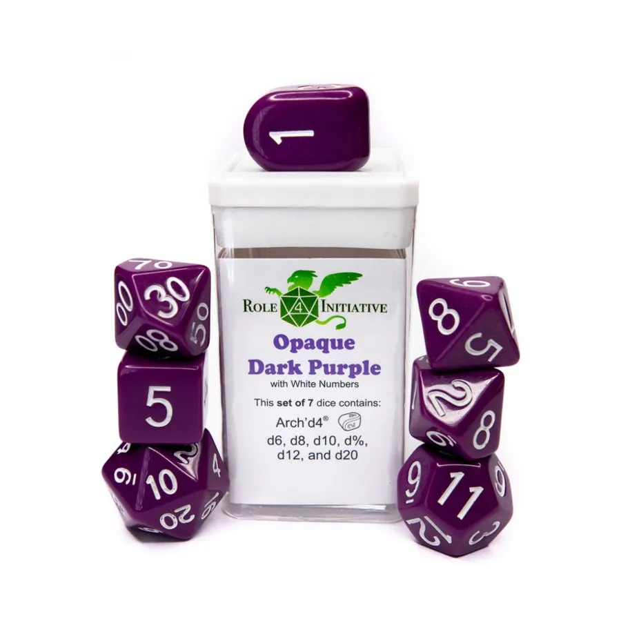 

Набор Poly Set — непрозрачный темно-фиолетовый с белым и Arch'd4 (7), Game Dice - Opaque (Role 4 Initiative)