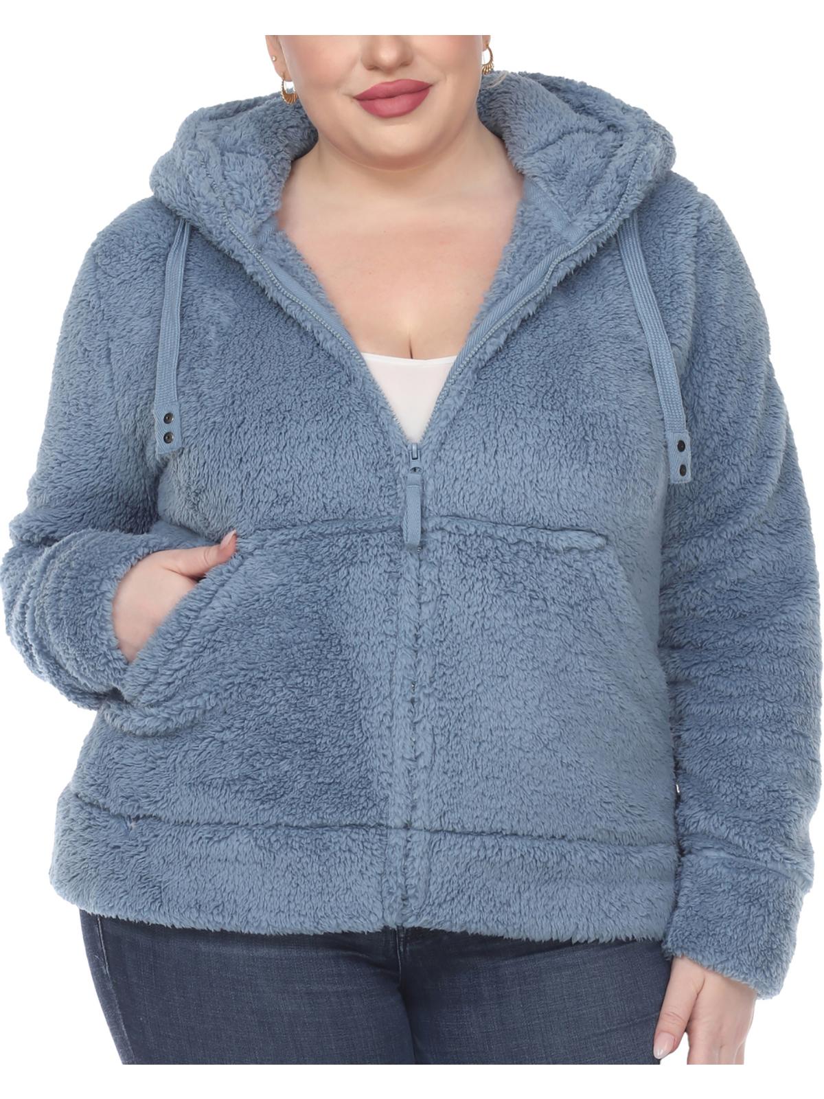 

Плюс Женская флисовая куртка с капюшоном Sherpa White Mark, цвет denim blue