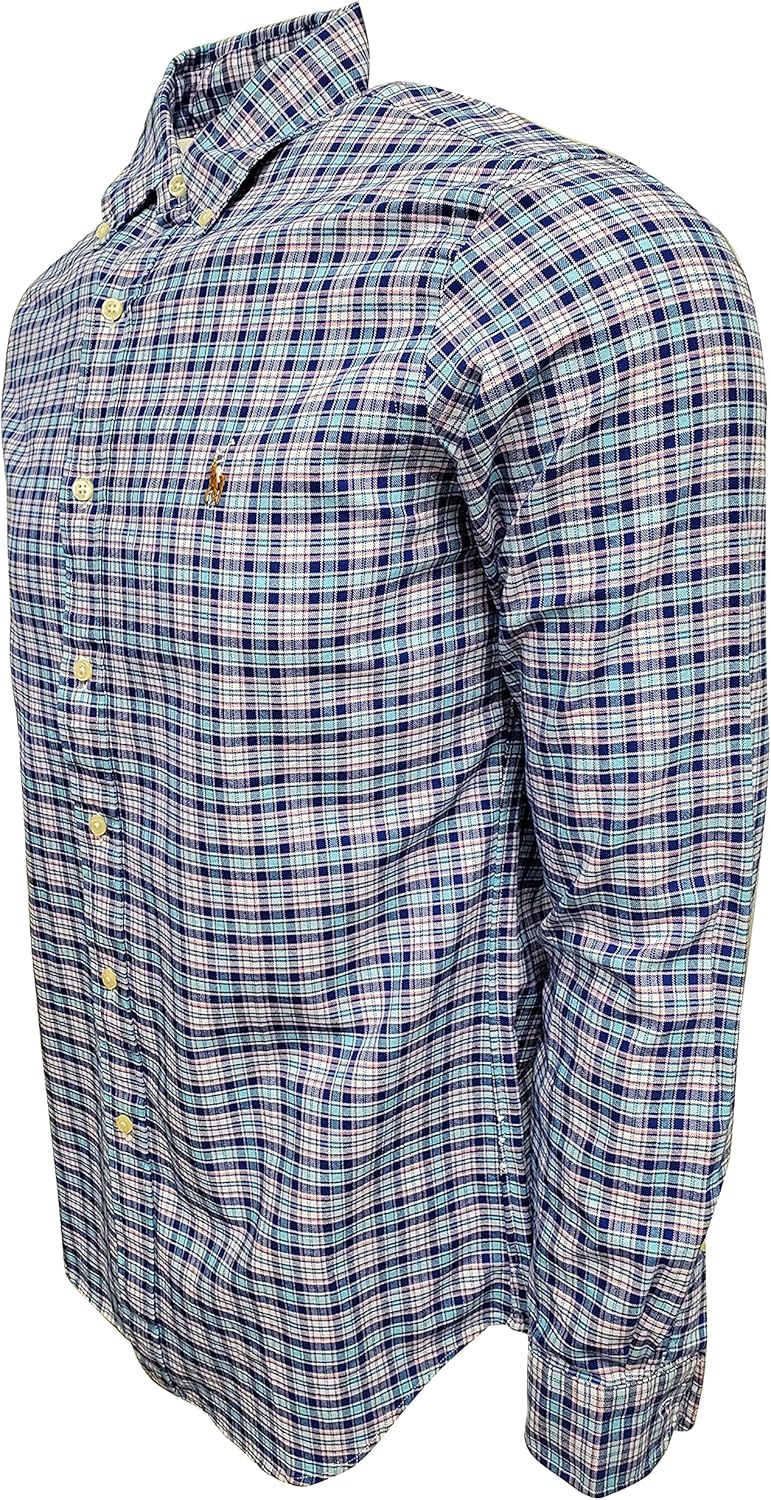 POLO RALPH LAUREN Мужская классическая клетчатая оксфордская рабочая рубашка с длинным рукавом, Blue/Navy/Pink Checkers — фото 3