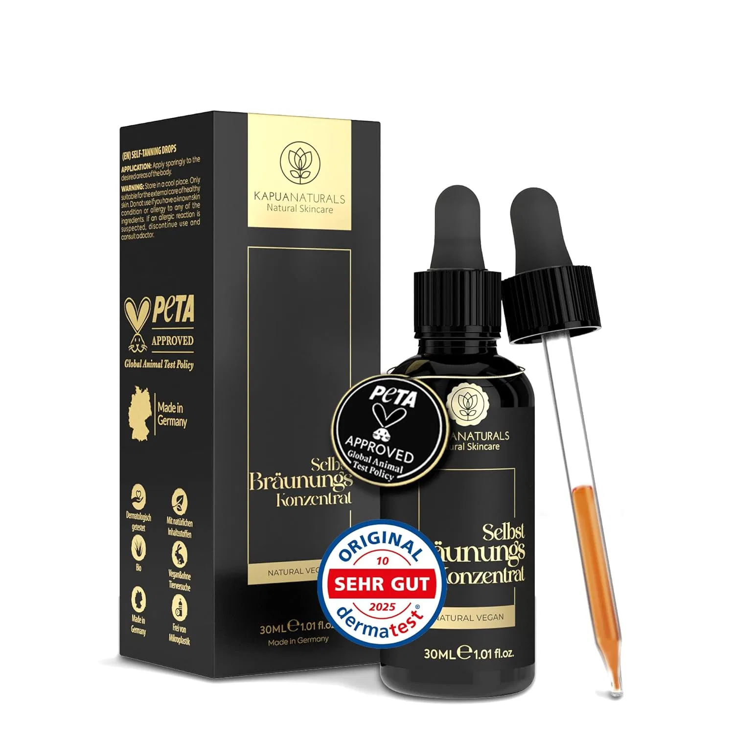 Концентрированные капли-автозагар для лица с пептидным бустером Kapua Naturals