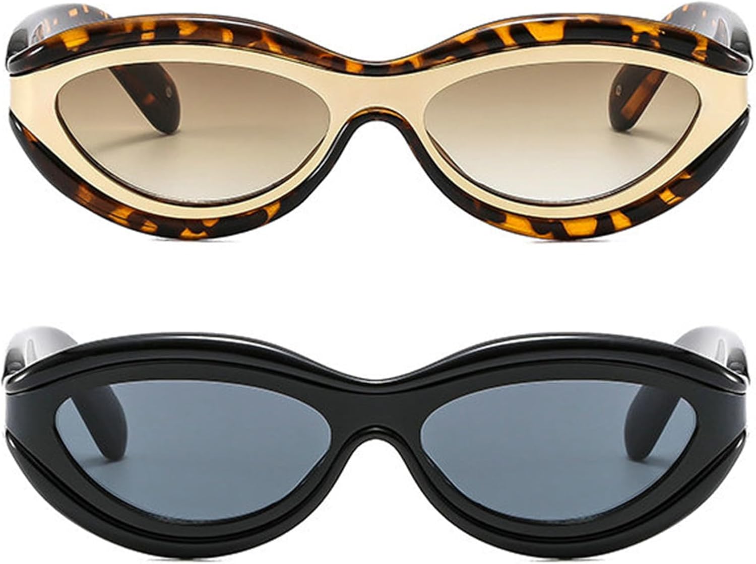 

Солнцезащитные очки Willochra Fashion Cat Eye для женщин, маленькая оправа, стильные ретро-очки в стиле металл-панк, треугольные солнцезащитные очки, 2pcs-black&leopard