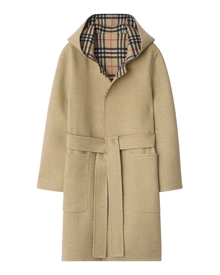 

Реверсивный шерстяной плащ с капюшоном Burberry, коричневый/бежевый