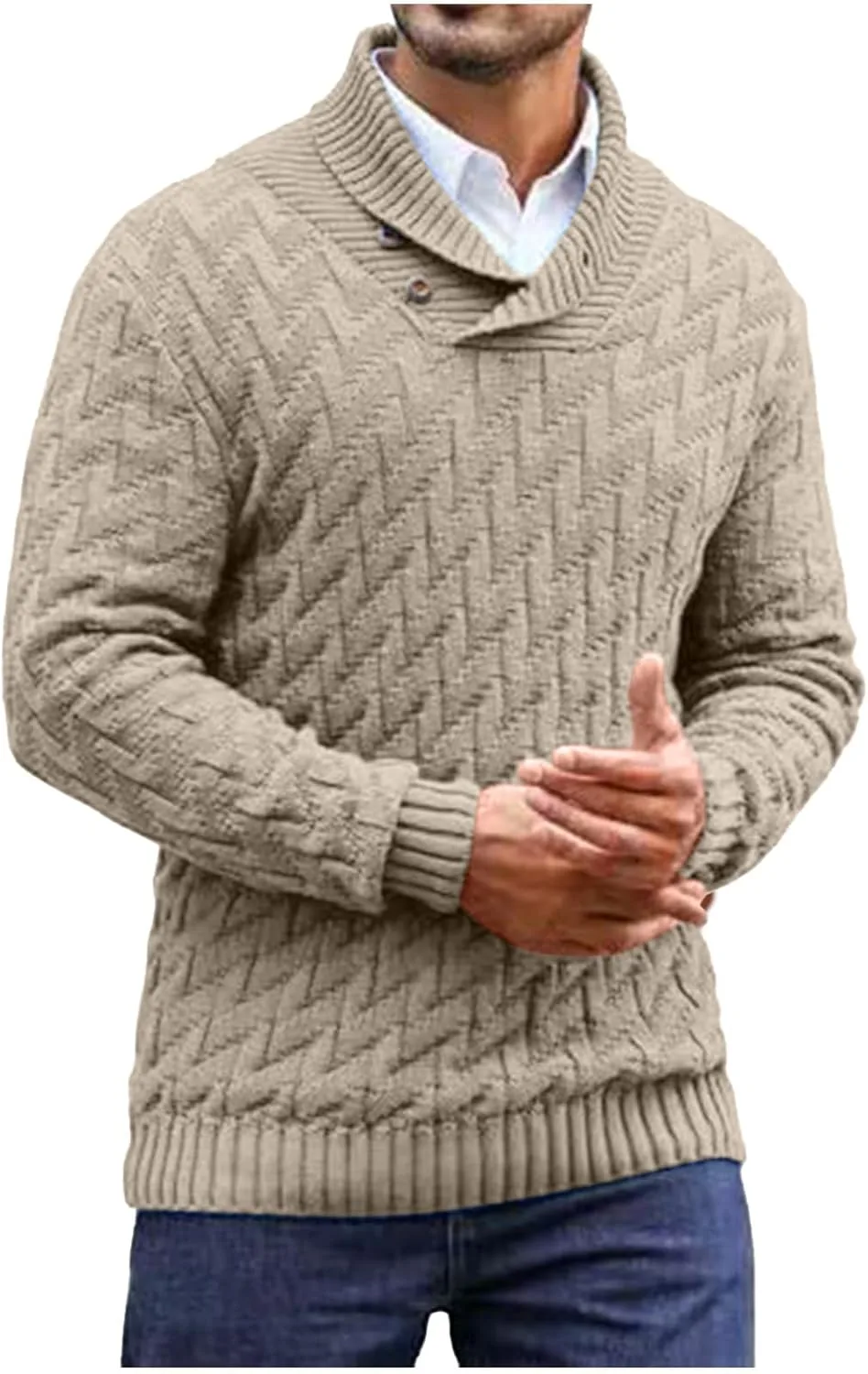 

Мужской свитер Cambkatl с V-образным вырезом и кабельной вязкой