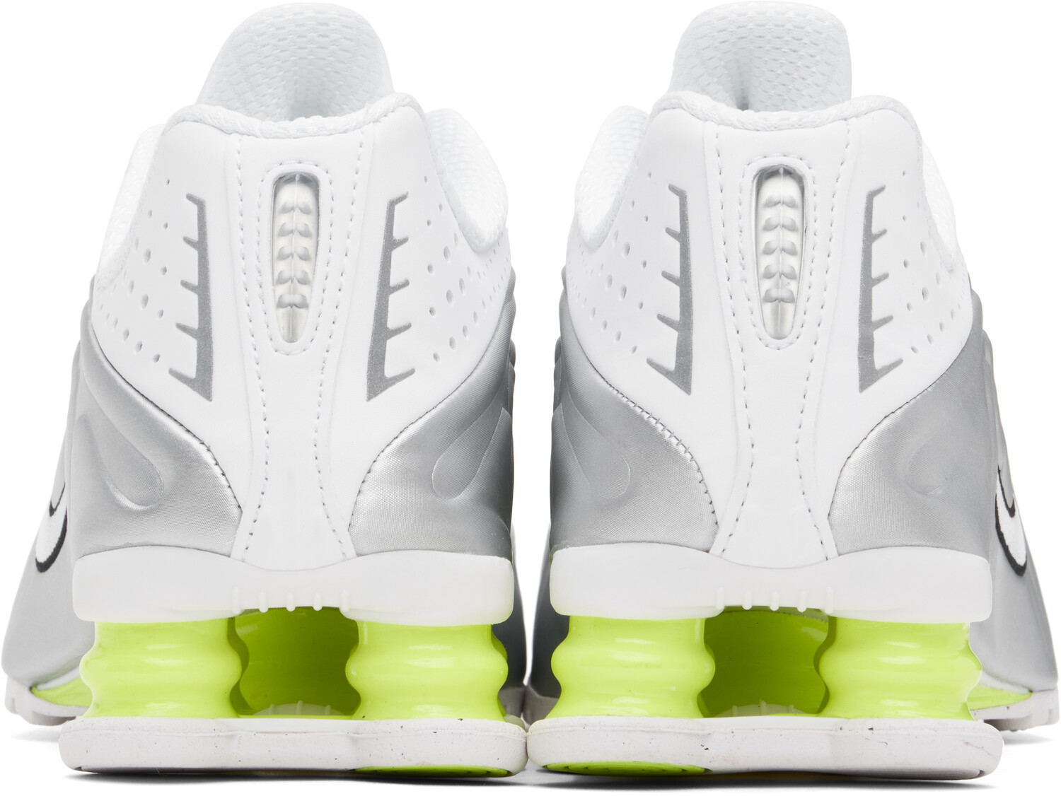 Белые и серебристые кроссовки Shox R4 Nike, White/Metallic silver/Volt/White — фото 2