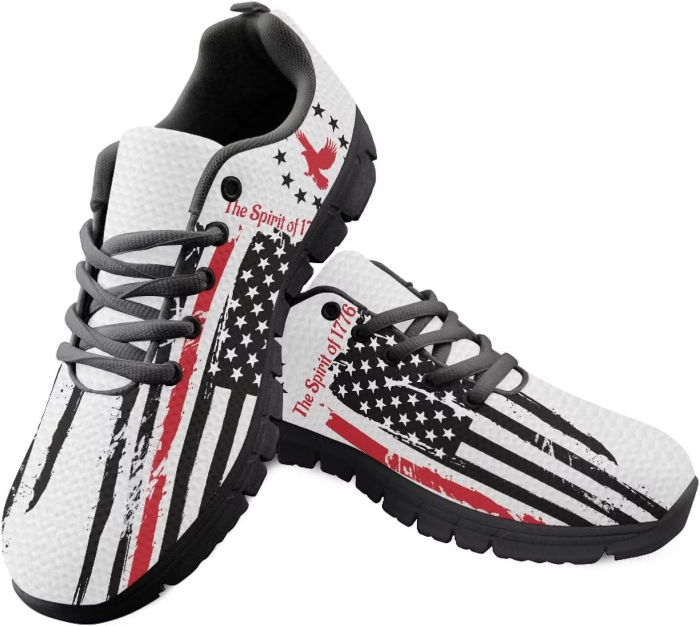 

Женские модные кроссовки Jeiento с американским флагом для мужчин и женщин, повседневные спортивные кроссовки на шнуровке и без шнурков для комфортной ходьбы, черный/красный