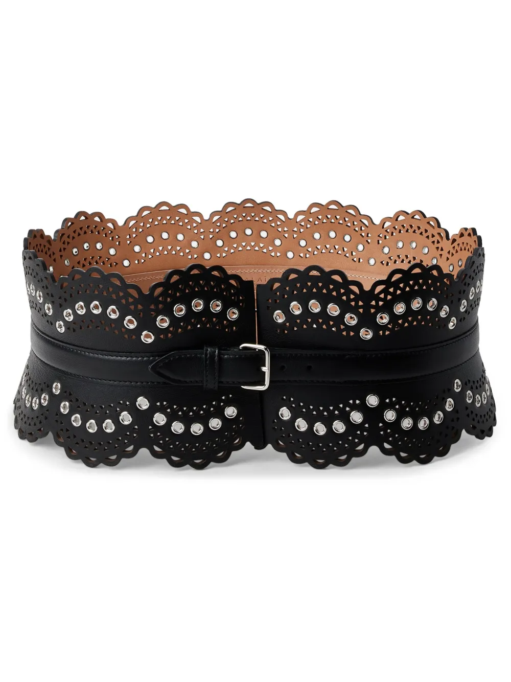 

Ремень из перфорированной кожи с люверсами Alaïa, черный