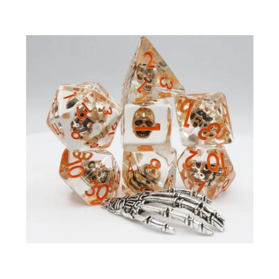 

Набор Poly — смеющийся череп с оранжевым (7), Dice Sets - Resin/Acrylic - Red, Orange, Yellow, & Pink (Foam Brain Games)
