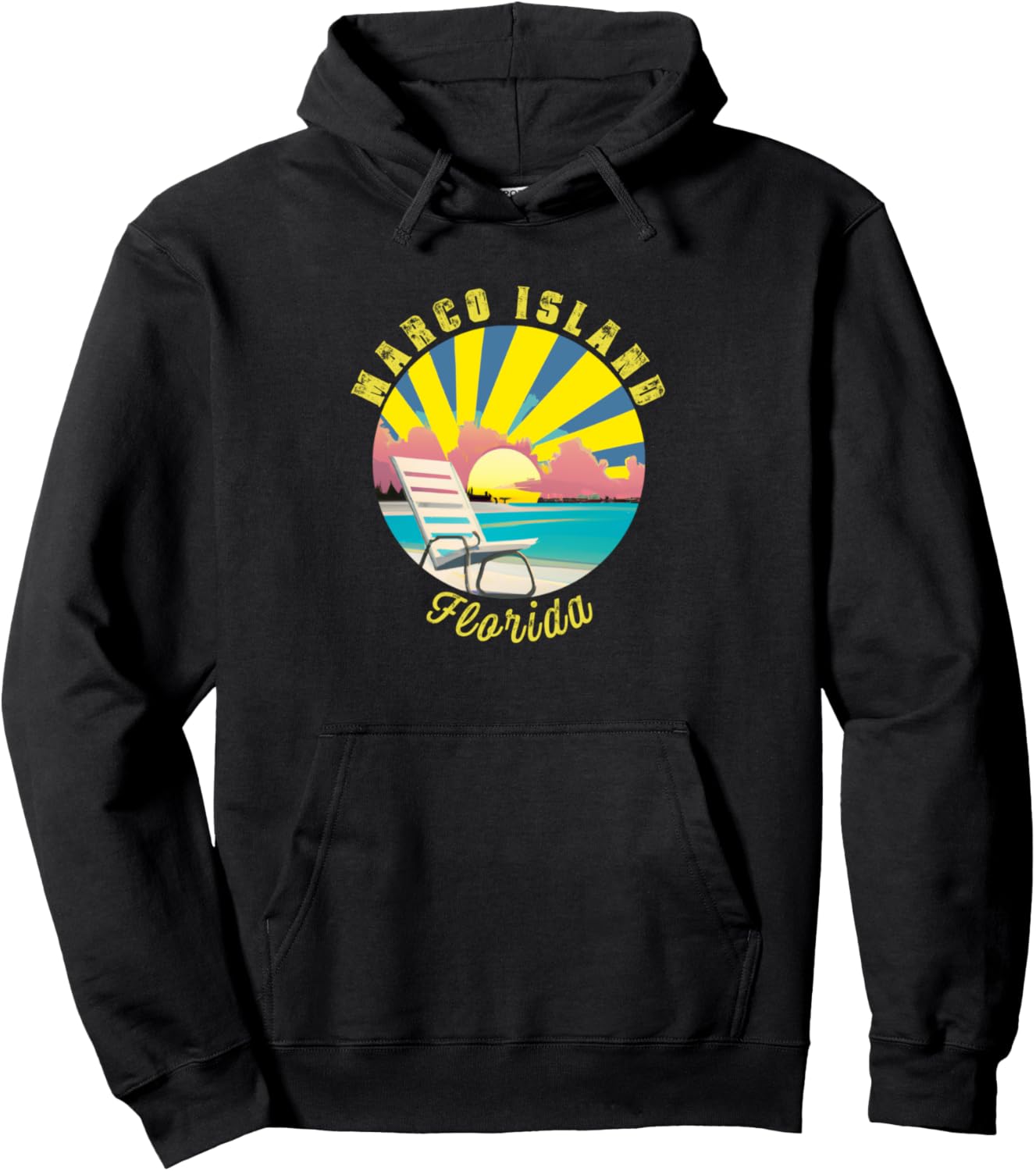 

Худи в стиле ретро «Закат и пляжный отдых на острове Марко» Marco Island Retro Souvenir Apparel, черный