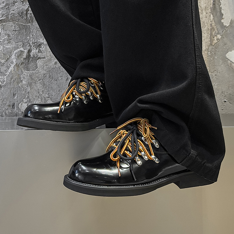 WEISHIBANGWEI Повседневные кожаные туфли мужские черные с потайным клином, цвет Black Hidden Wedge — фото 4