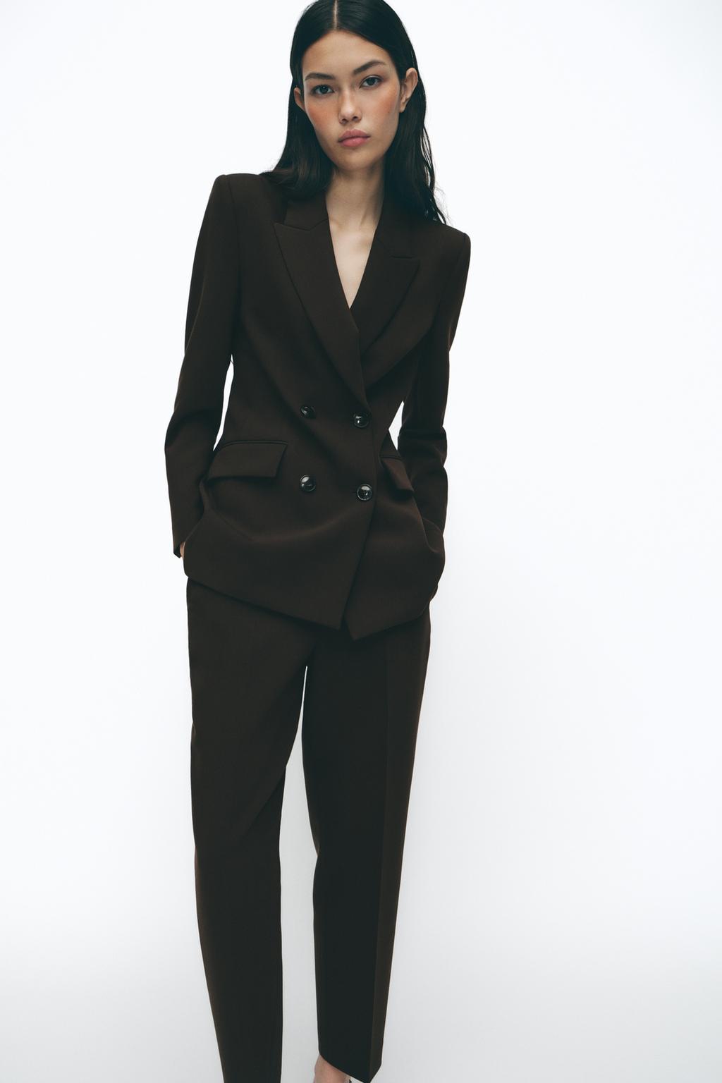 

Укороченные брюки с высокой талией ZARA, коричневый