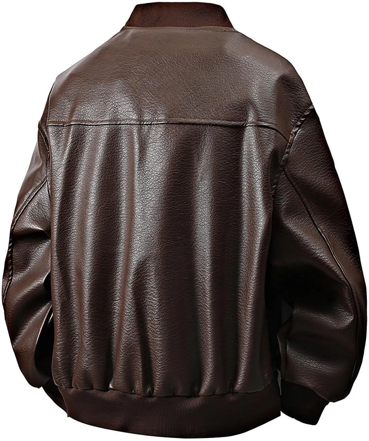 Мужская куртка-бомбер из искусственной кожи Casual Varsity Baseball Coat с воротником PU Motorcycle Coat ветрозащитная на молнии Generic, коричневый — фото 4