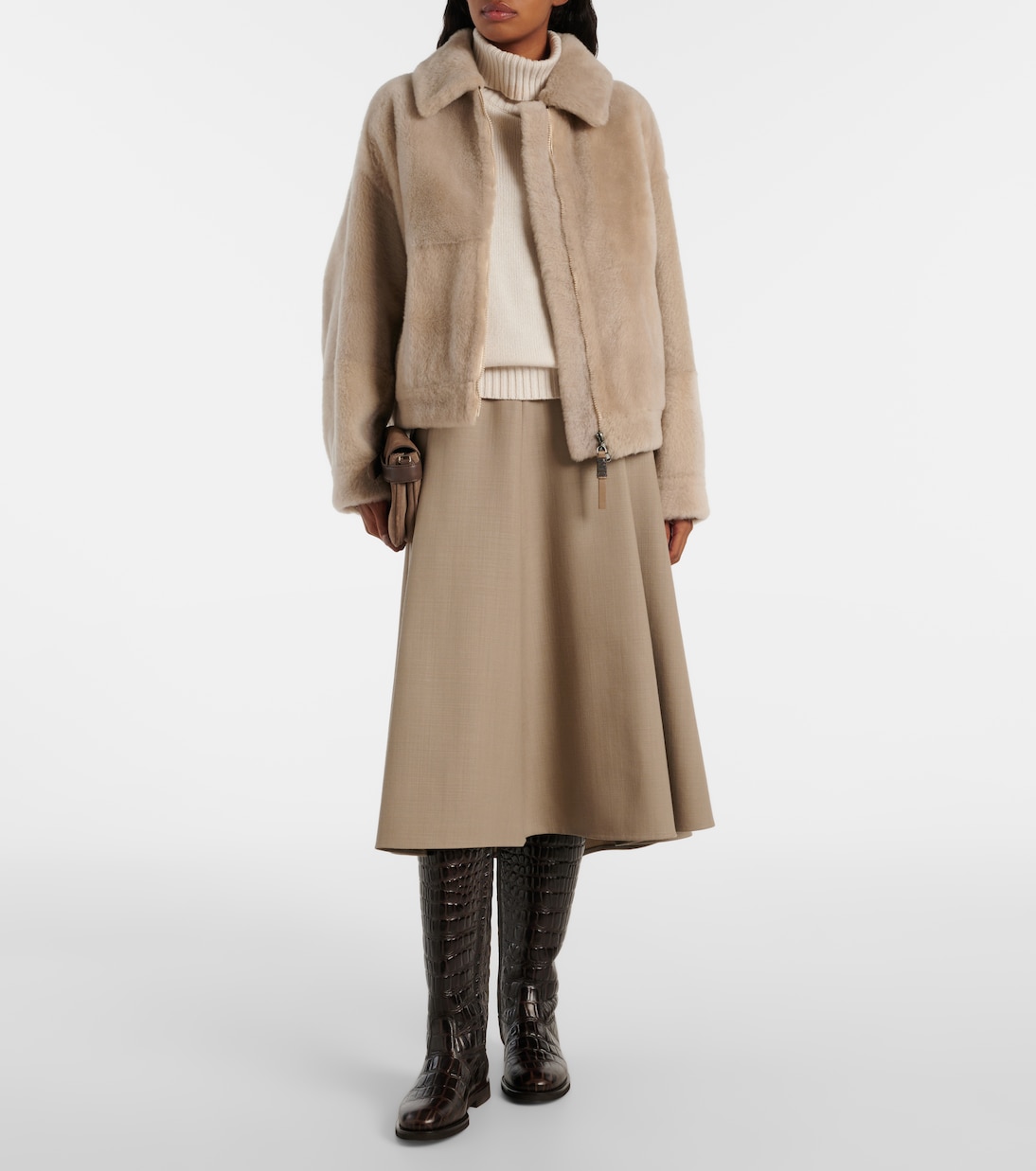 Сапоги из кожи с крокодиловым эффектом Brunello Cucinelli, коричневый — фото 3