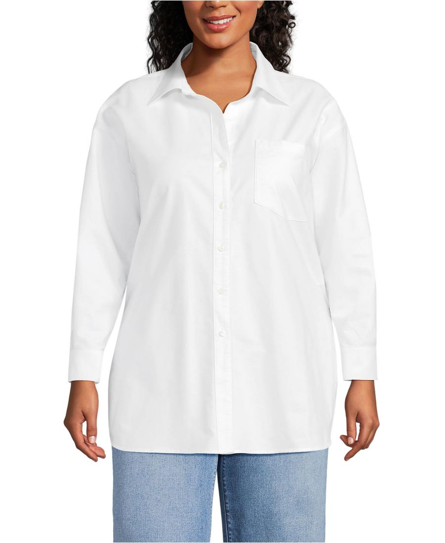 

Рубашка-оксфорд большого размера на пуговицах Lands' End, White