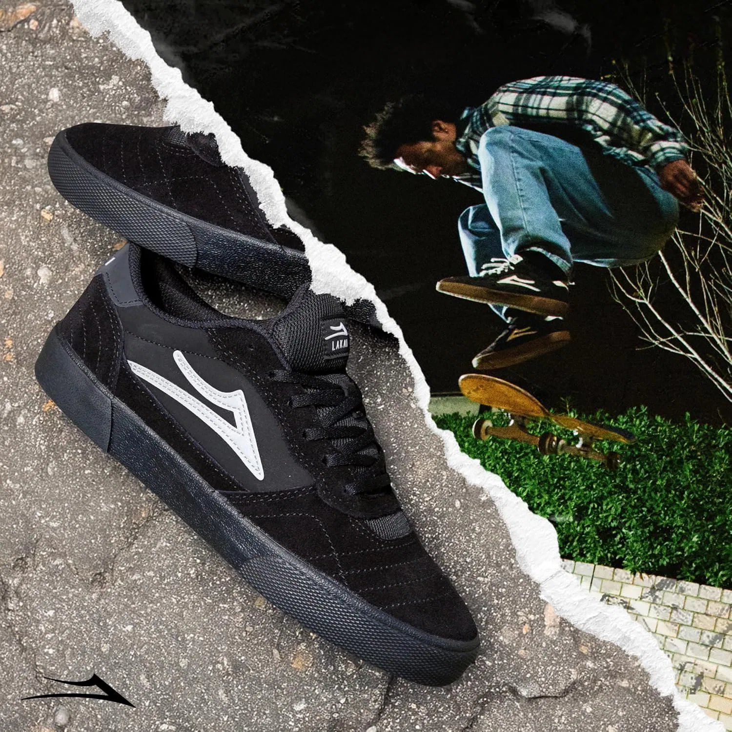 Мужские низкие скейтбордистские кроссовки Lakai Manchester, Black Suede — фото 2