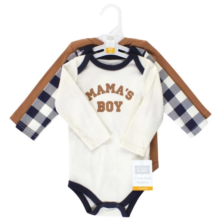 Хлопковые боди с длинными рукавами, комплект из 3 штук Hudson Baby, коричневый темно-синий mamas boy 3-pack — фото 4