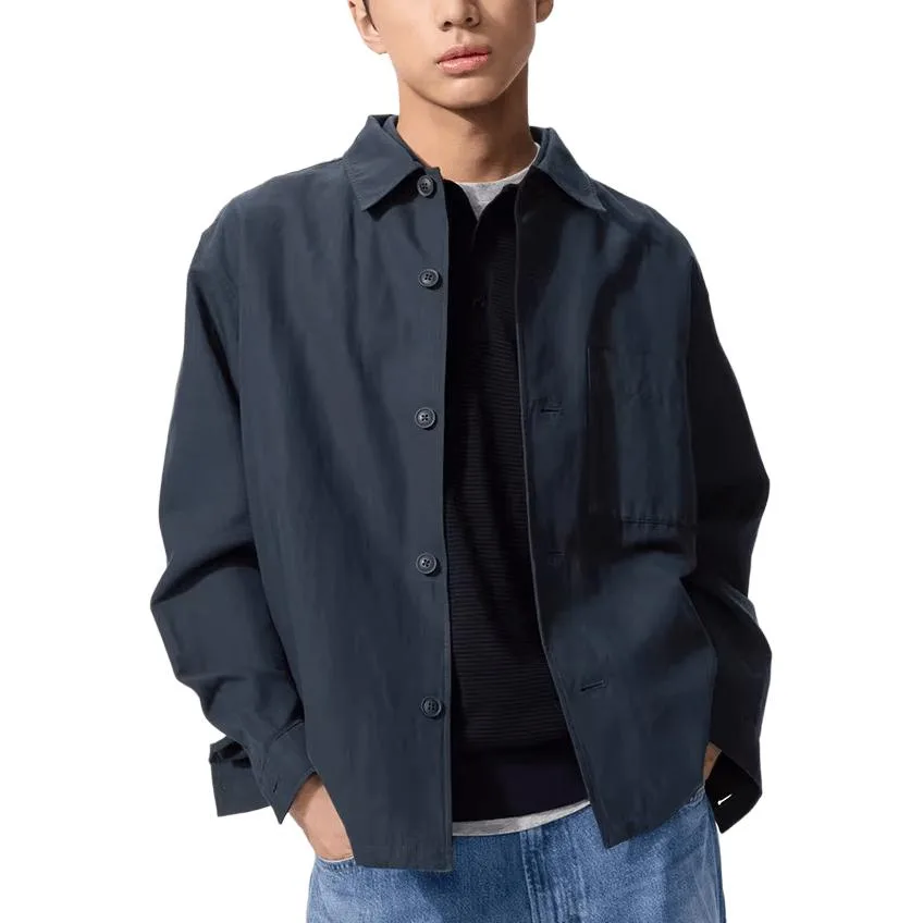 UNIQLO Рубашка мужская с лацканами, темно-синяя
