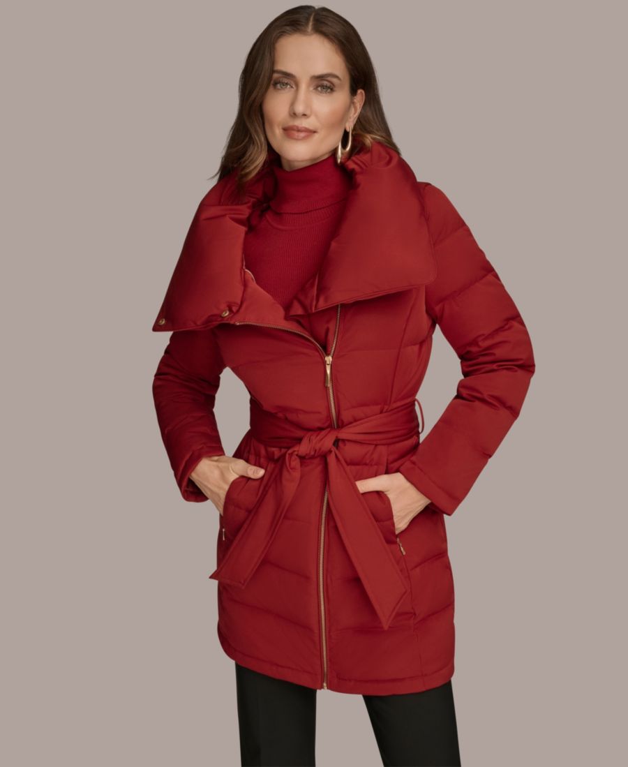 

Женское асимметричное пуховое пальто с поясом Donna Karan New York, Metro Red