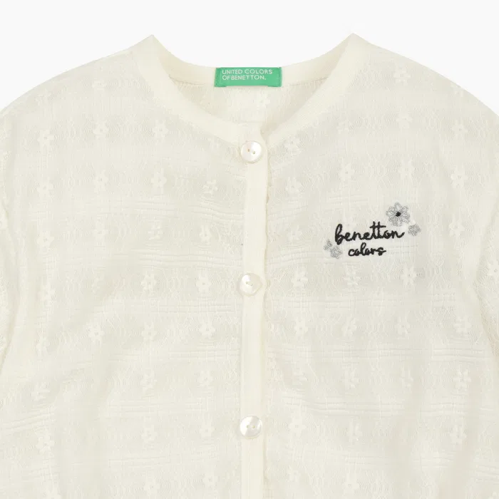 Детский кардиган с цветочным узором, цвет айвори, от Benetton Kids — фото 4