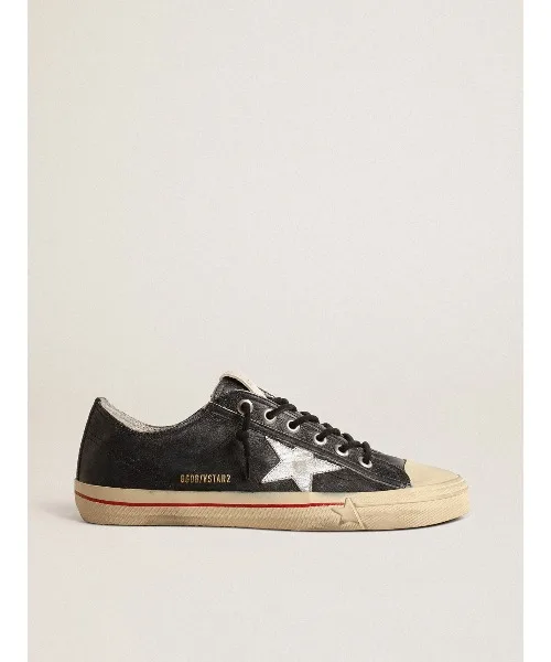 Мужские кроссовки V-Star из винтажной кожи с серебряной звездой GOLDEN GOOSE тёмно-синие