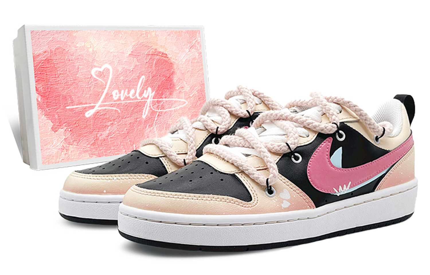 

Кроссовки Nike Court Borough Skateboarding Shoes Women's Low-top White/pink/black, розовый