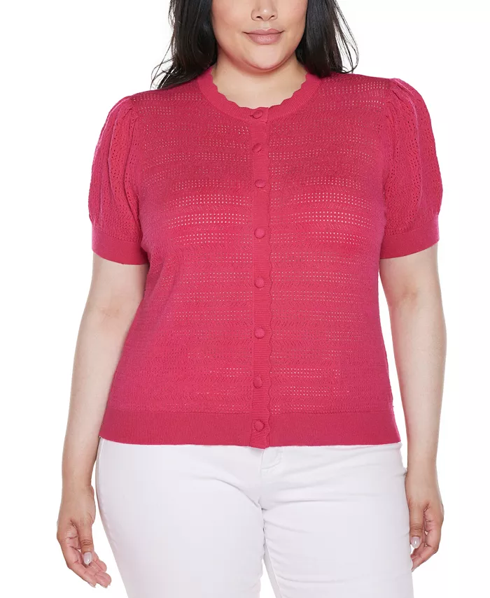 

Кардиган с ажурной вязкой и фигурной планкой Plus Size Belldini, розовый