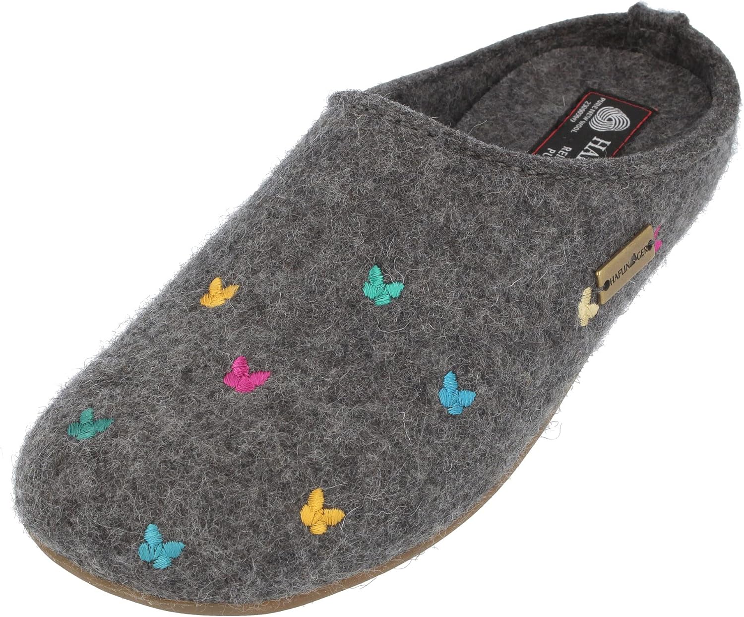 

Женские тапочки-мюли HAFLINGER Fafalline из шерстяного фетра с мотивом бабочки, унисекс, серый