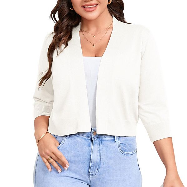 

Кардиган укороченный Plus size с рукавом 3/4 Clearflower, White