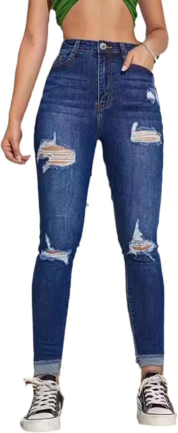 

Женские джинсы скинни с высокой посадкой, рваные и растягивающиеся VAGIFOD