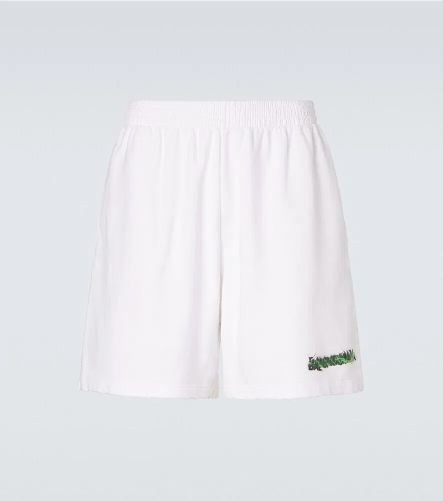 Хлопковые флисовые шорты с логотипом Balenciaga, белый