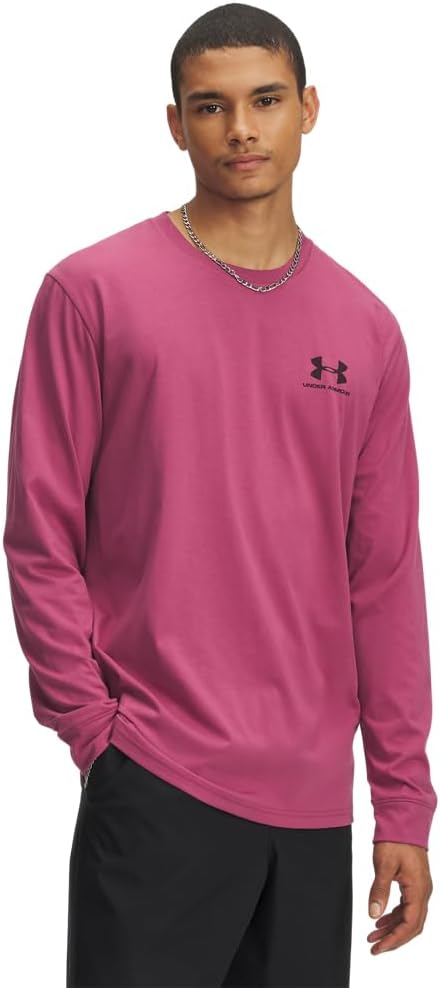 

Мужская спортивная футболка Under Armour с длинным рукавом на левую грудь, (659) Fuchsia Dusk/Black