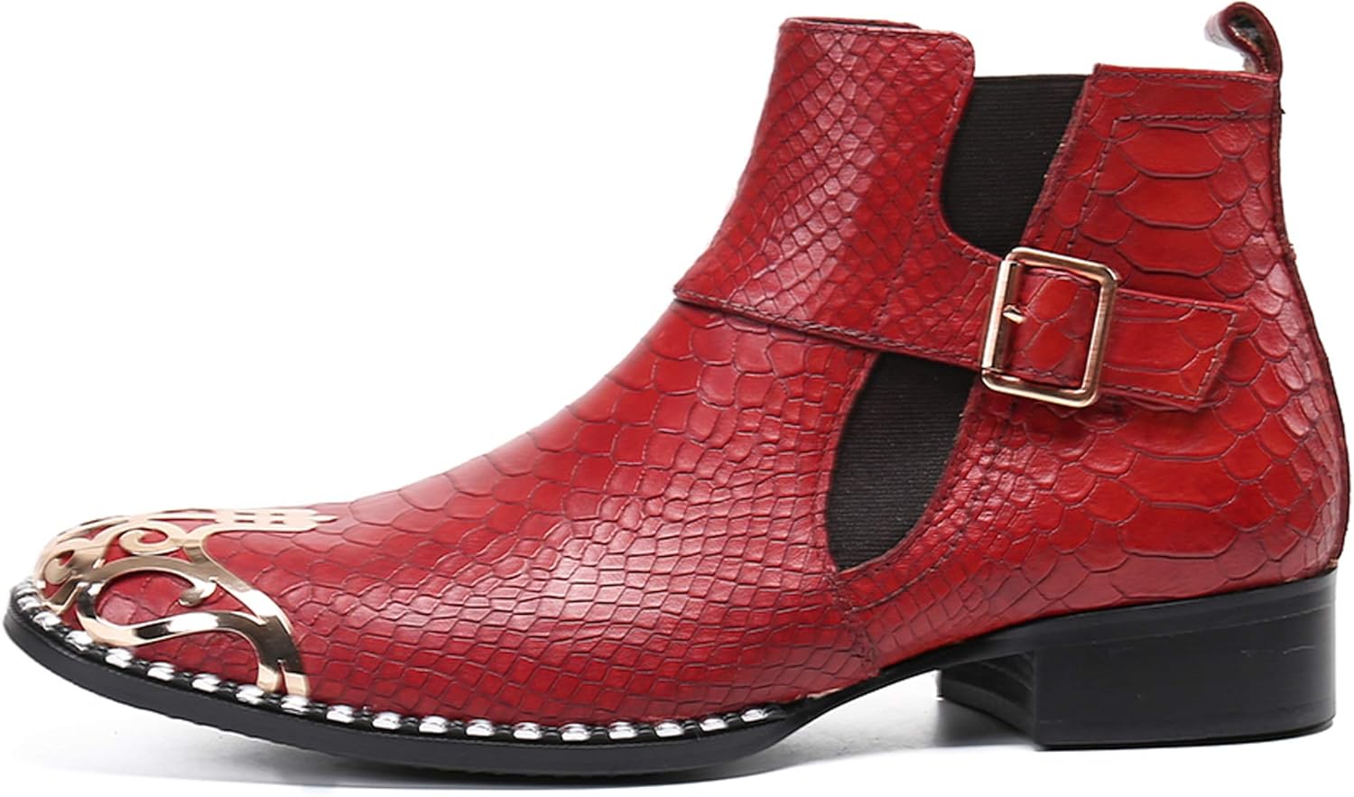 Мужские сапоги Santimon Mens Western Chelsea из кожи с металлическим носком и молнией, красный — фото 2
