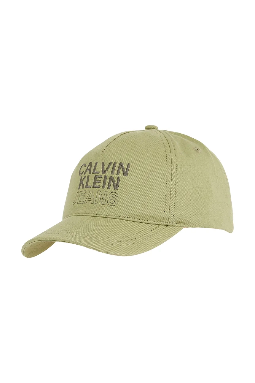

Детская хлопковая шапка с козырьком Calvin Klein Jeans, зеленый