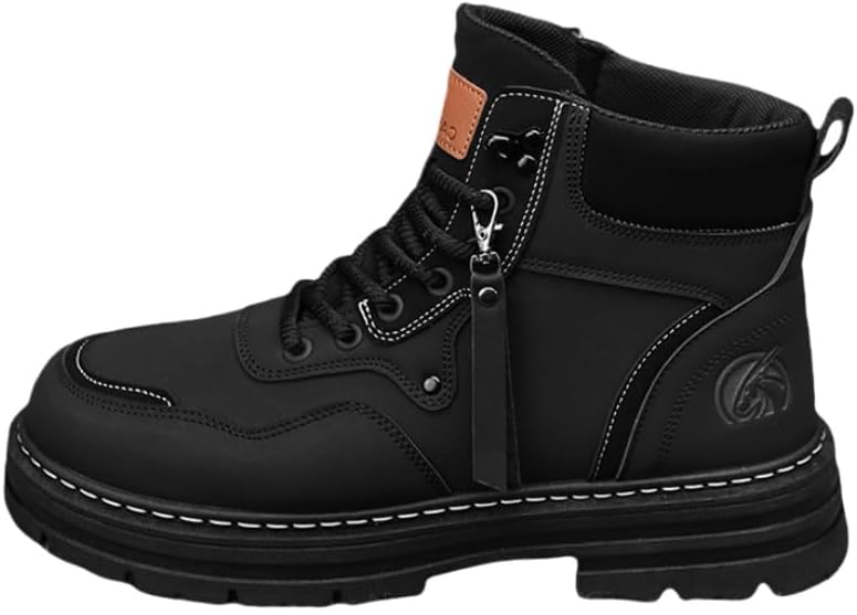 

Мужские ботинки на платформе, стиль мотоциклетный с толстым каблуком, подходят для мужчин, ретро высокие ботинки на шнуровке, с толстой амортизирующей подошвой Fmshi, черный