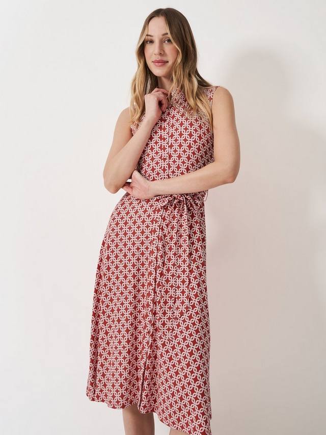 

Платье-рубашка Emma без рукавов геометрический миди с вискозой LENZING ECOVERO Crew Clothing, Multi/Red