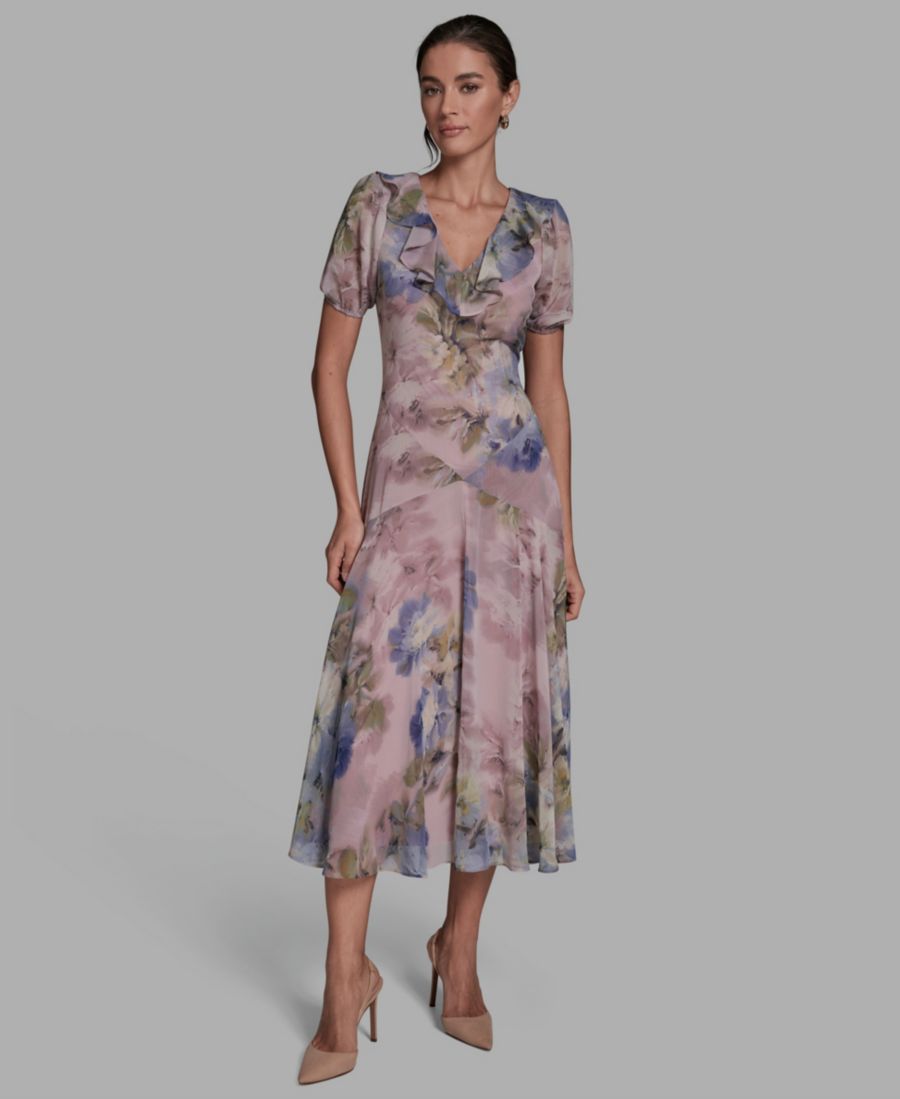 

Женское платье-футляр миди с V-образным вырезом BCBG, Lilac/Saphire Blue Multi