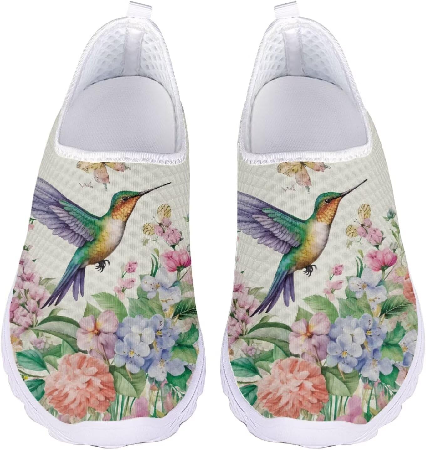 

Кроссовки слипоны Jeiento Fashion для женщин и мужчин, сетчатые, легкие, спортивные ходовые кроссовки, обувь с рисунком бабочки для походов, прогулок, спорта, путешествий и бега, Flower Hummingbirds